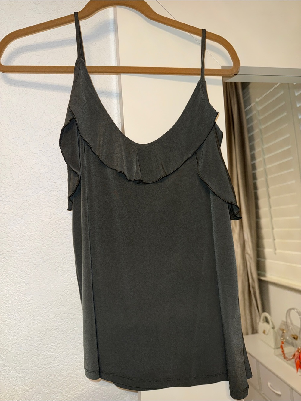 Banana Republic Factory charcoal Ruffle Trim Spaghetti Strap Cami